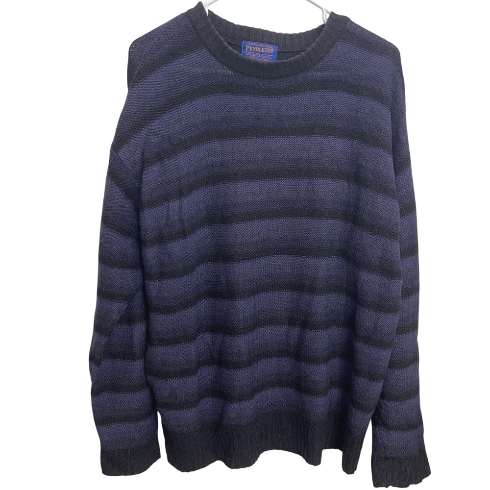 Vintage 90s Pendleton Wool Sweater L Blue Purple Black Gradient Stripe Crewneck